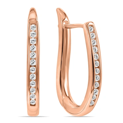 Monary 1/4 Carat Tw Channel Set Diamond Hoop Earrings In 10k Rose Gold In Silver