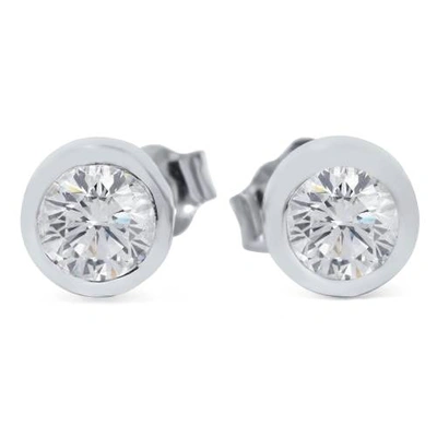 Pompeii3 1/2ct Bezel Set Round Diamond Studs 14k White Gold In Silver
