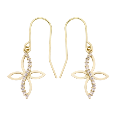 A & M 14k Gold Lab-created White Topaz Cross Drop Earrings In Silver