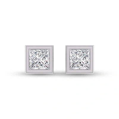 Lab Grown Diamonds Lab Grown 1/2 Ctw Princess Cut Bezel Set Solitaire Diamond Earrings In 14k White Gold In Silver
