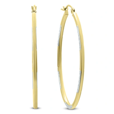 Monary 14k Yellow Gold Two Toned Hoop Earrings With Diamond Cut Rhodium Accents (42mm) In White
