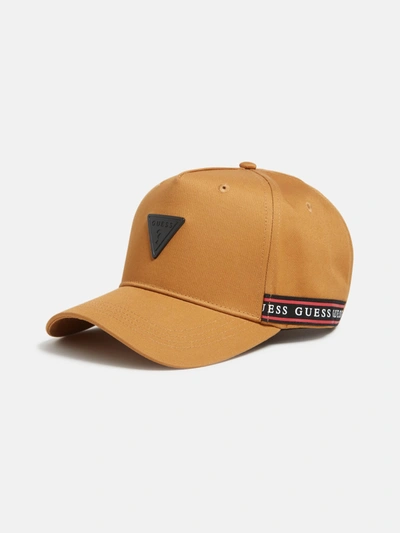 Guess Factory Logo Tape Canvas Baseball Hat In Brown
