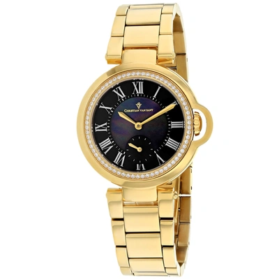 Christian Van Sant Women's Black Mother Of Pearl Dial Watch In Yellow