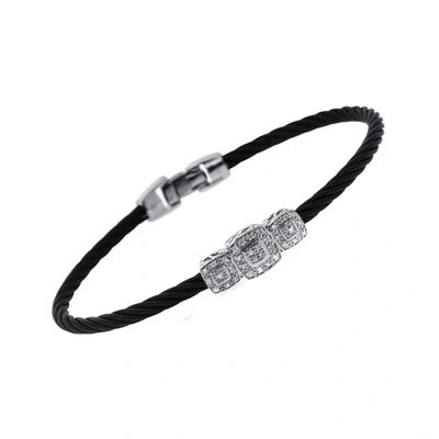 Alor 18k White Gold And Black Single Cable Stackable Diamond Bracelet 04-52-0943-11