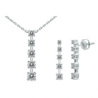 The Eternal Fit 1 Carat Tw Diamond Journey Pendant And Earring Set In 14k White Gold In Silver