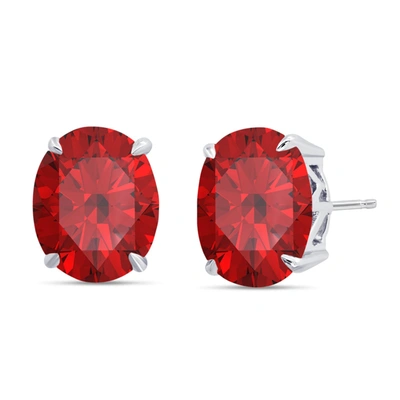 Nicole Miller Sterling Silver With 10x8mm Oval Cut Gemstone Stud Earrings In Red