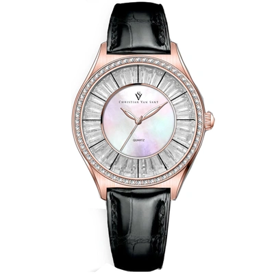 Christian Van Sant Women's Luna Mother Of Pearl Dial Watch In Black / Gold Tone / Mop / Mother Of Pearl / Rose / Rose Gold Tone