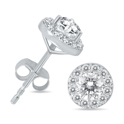Monary 1 Carat Tw Diamond Halo Earrings In 14k White Gold In Silver