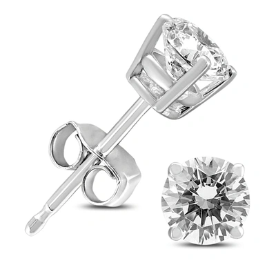 The Eternal Fit Almost 3/4 Carat Tw Round Diamond Solitaire Stud Earrings In 14k White Gold In Silver
