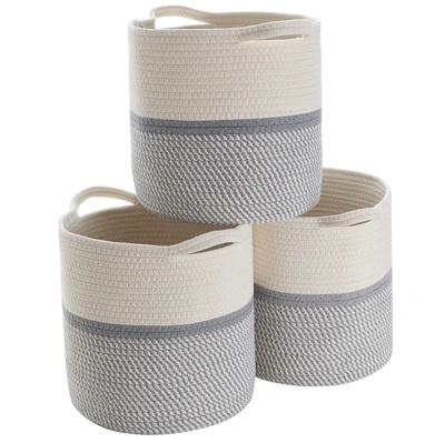Ornavo Home 3 Pack Woven Cotton Rope Shelf Storage Basket With Handles In Grey