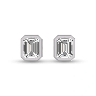 Lab Grown Diamonds Lab Grown 1 Ctw Emerald Bezel Set Diamond Solitaire Earrings In 14k White Gold In Black