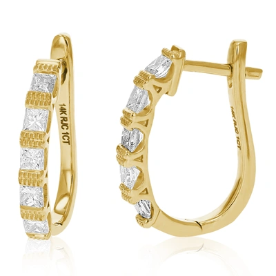 Vir Jewels 1 Cttw Princess Diamond Hoop Earrings 14k Yellow Gold Milgrain Prong Set 3/4 Inch In Silver