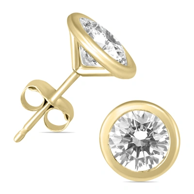 Monary 1 Carat Tw  Bezel Diamond Solitaire Stud Earrings In 14k Yellow Gold In White