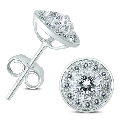 Monary 14k White Gold 1 Carat Tw Diamond Halo Earrings In Silver