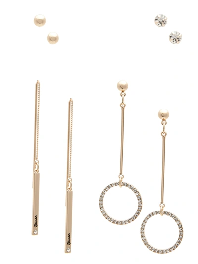 Guess Factory Gold-tone Pave Linear Earrings Set In White