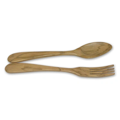 Berard Handcrafted Olive Wood 2 Piece Salad Serving Set, 12 Inch In Brown