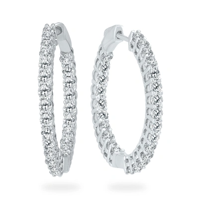 Monary 3 Carat Tw Round Diamond Hoop Earrings With Push Down Button Lock In 14k White Gold