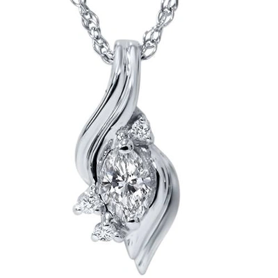 Pompeii3 1/5ct Marquise Fancy Diamond Solitaire Accent Pendant 14k White Gold In Silver