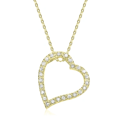 Rachel Glauber Rg 14k Gold Plated Diamond Cubic Zirconia Ribbon Heart Halo Floating Pendant Necklace