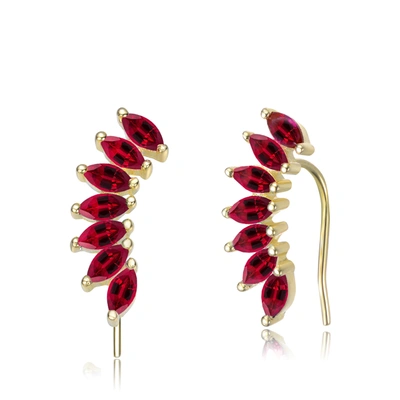 Genevive Sterling Silver With Gold Plated Ruby Cubic Zirconia Earrings In Red