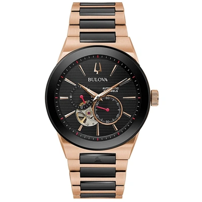Bulova Men's Millennia Black Dial Watch In Gold