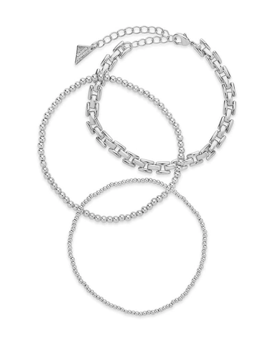 Sterling Forever Link & Bead Bracelet Set Of 3 In Silver
