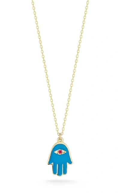 Ember Fine Jewelry 14k Gold & Ruby Hamsa Necklace In Blue
