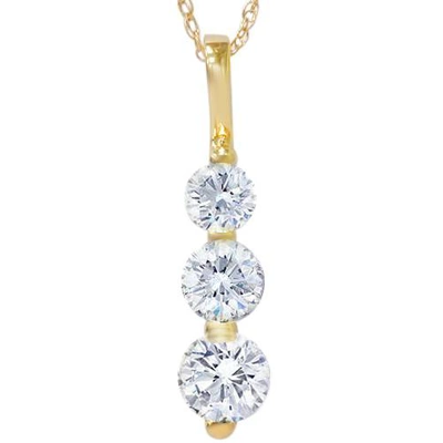 Pompeii3 14k White Or Yellow Gold Round-cut Diamond Three Stone Pendant 2cttw Necklace In Silver