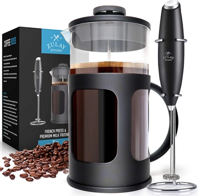 Zulay Kitchen Premium French Press Coffee Pot And Milk Frother Set In Black