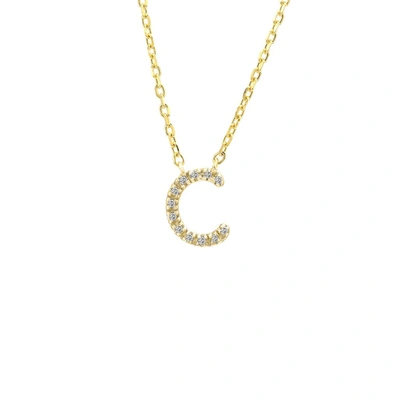 Monary Silver Diamond Initial "c" Necklace W/18k Yg Plate In White