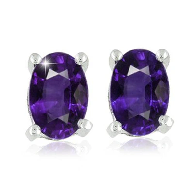 Pompeii3 1 1/5ct Oval Genuine Amethyst Studs 14k White Gold In Blue