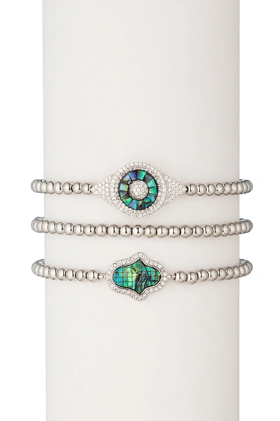 Eye Candy La Laila Beaded Bracelet Set In White