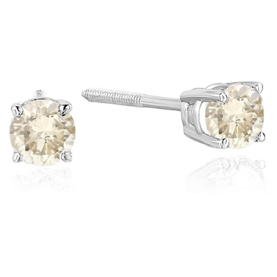 Vir Jewels 2/3 Cttw Champagne Diamond Stud Earrings 14k White Gold Round With Screw Backs In Silver