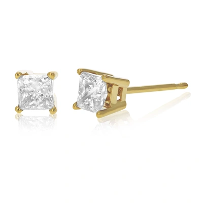 Vir Jewels 1.60 Cttw Princess Cut Diamond Stud Earrings 14k Yellow Gold 4 Prong With Push Backs In Silver