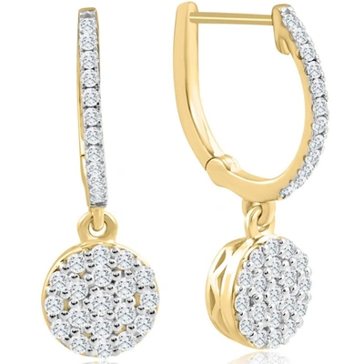 Pompeii3 1/2ct Diamond Hoops Drop Dangle Earrings Yellow Gold Women's 1" Tall Lab Grown In White