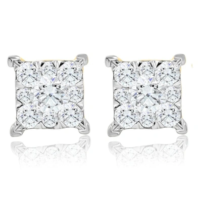 Pompeii3 1/2ct Diamond Princess Cut Square Round Cut Lab Grown Diamond Earrings Gold In Multi