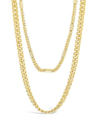 Sterling Forever Curb & Station Layered Chain Necklace In Gold