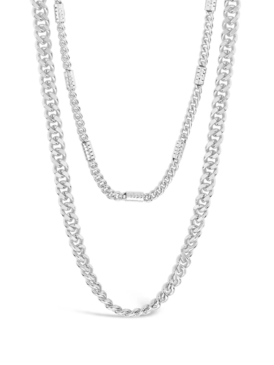 Sterling Forever Curb & Station Layered Chain Necklace In Silver