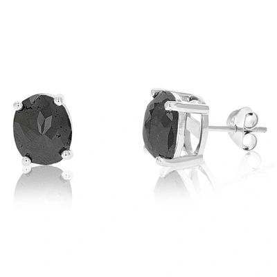 Vir Jewels 5.50 Cttw Oval Shape Black Diamond Stud Earrings .925 Sterling Silver Prong Set