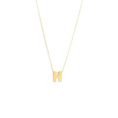 Monary 14k Yg Initial H W/ Diamond And Chain (16+2") In White