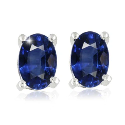 Pompeii3 1 1/4ct Oval Blue Sapphire Studs 14k White Gold