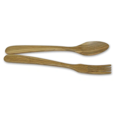 Berard Handcrafted Olive Wood 2 Piece Salad Serving Set, 14 Inch In Brown