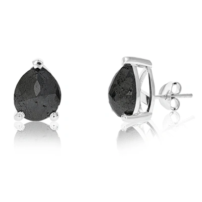 Vir Jewels 9 Cttw Pear Shape Black Diamond Stud Earrings .925 Sterling Silver Prong Set