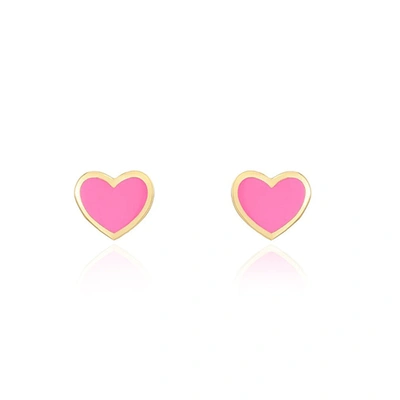 The Lovery Pink Enamel Heart Stud Earrings