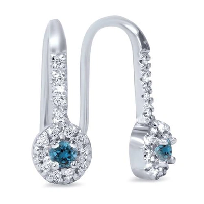 Pompeii3 1/4ct Treated Blue & White Diamond Drop White Earrings 14k White Gold