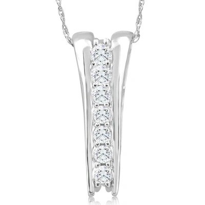 Pompeii3 1/2ct Round-cut Natural Diamond Pendant 10k White Gold 18" Necklace 1" Tall In Silver