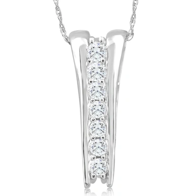 Pompeii3 1/2ct Round-cut Natural Diamond Pendant 10k White Gold 18" Necklace 1" Tall In Multi