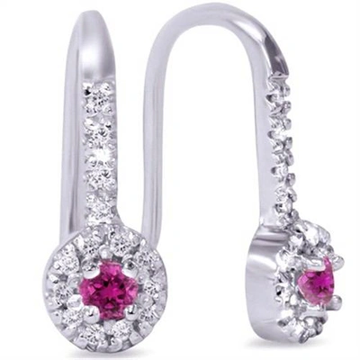 Pompeii3 1/3ct Pink Sapphire & Diamond Drop Earrings 14k White Gold In Purple