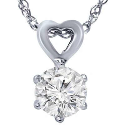 Pompeii3 1/2ct Solitaire Round Diamond Heart Pendant 14k White Gold & 18" Chain In Silver