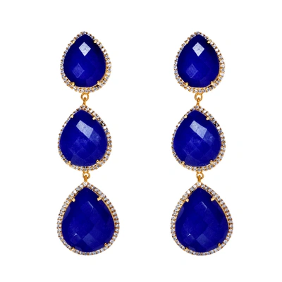 Liv Oliver 18k Gold Multi Sapphire Pear Embelished Drop Earrings In Blue